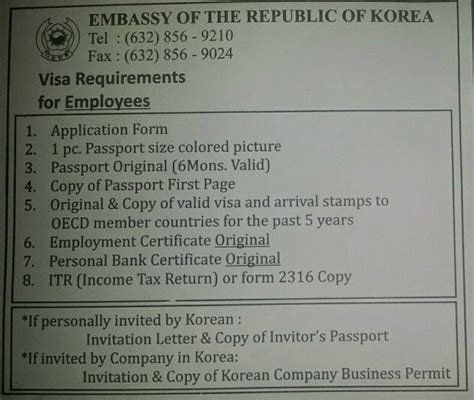 Visa Requirements 목록Embassy of the Republic of Korea in.
